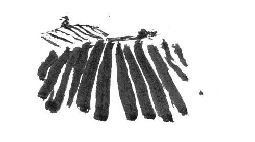 Ilustración de un paisaje de viñedo en tinta